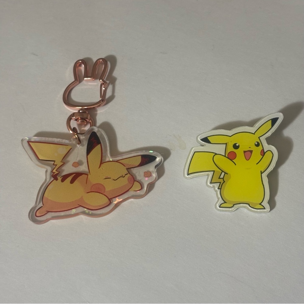 Cute Pokemon Anime Pikachu Keychain and Pin Set